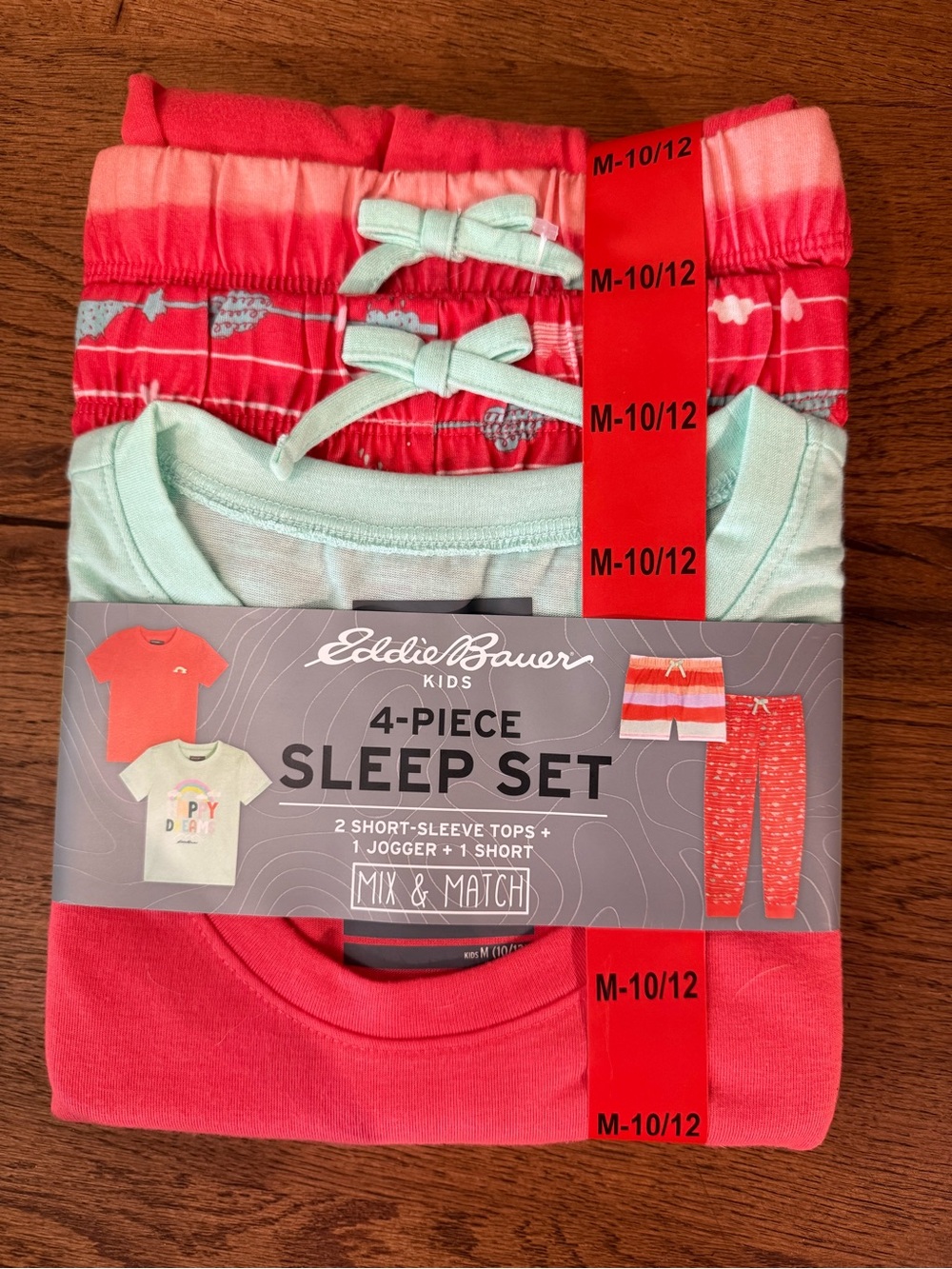 Eddie Bauer Kids 4-Piece Pajama Set in Coral & Mint